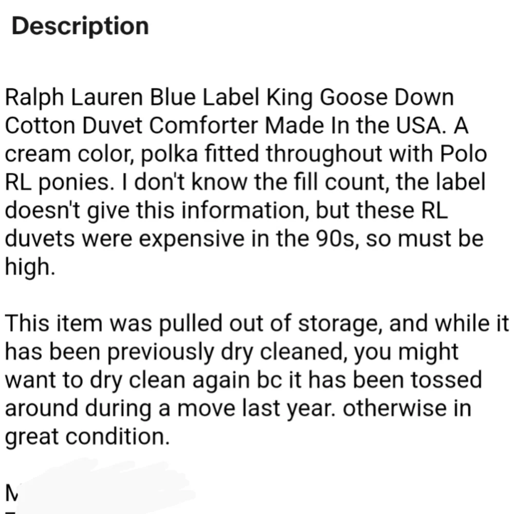 Ralph Lauren goose down King comforter duvet square quilted
